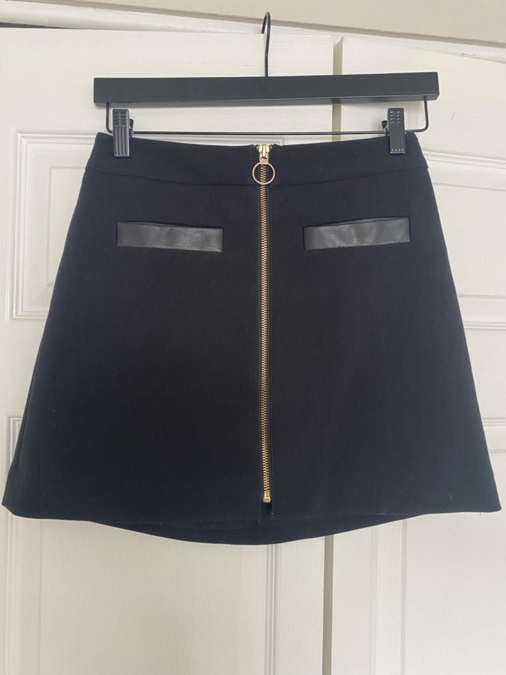 Express Black Mini Skirt with Gold Front Zip